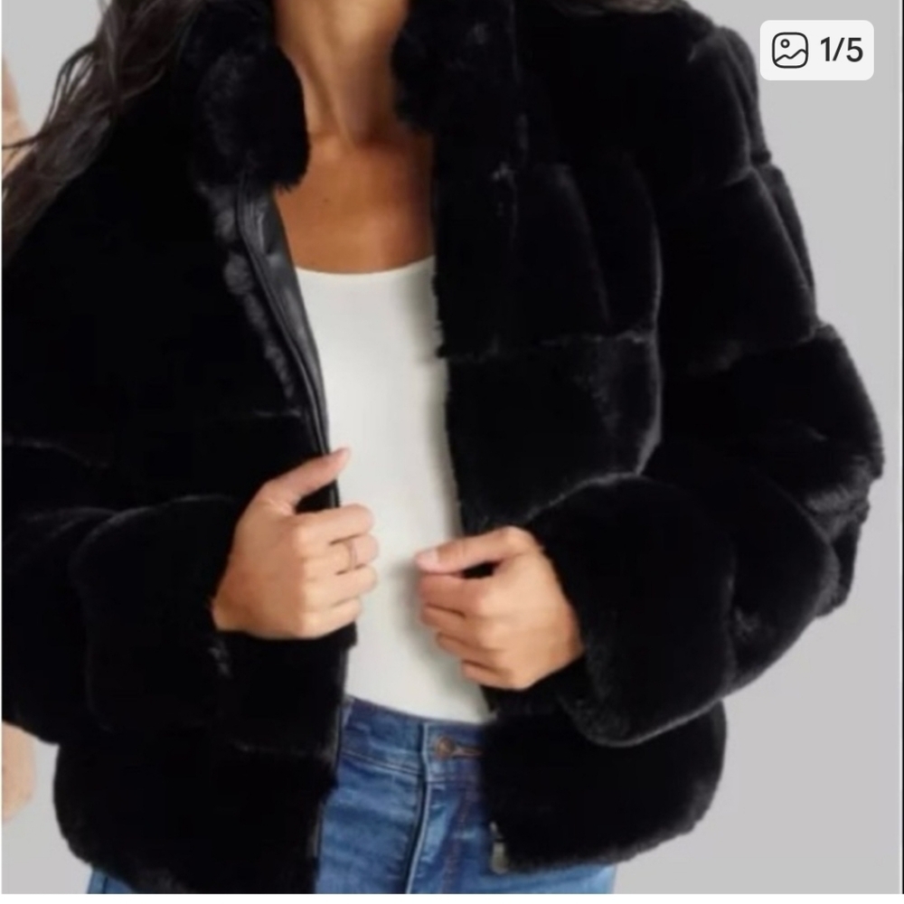Sofia Vergara Women's Black Faux Fur Teddy Jacket Size Xs